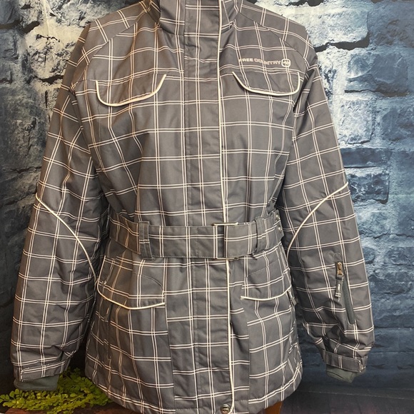 Free Country Winter Full Zip Plaid Checkered Belted Hip Length Jacket/Coat - Picture 1 of 16